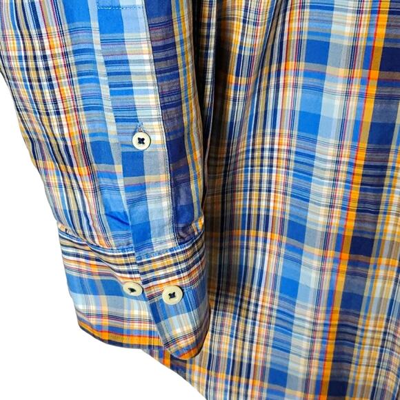 Peter Millar SZ XL 100% Cotton Blue Plaid Button Up Shirt - Picture 4 of 8